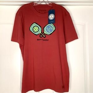 LIFE IS GOOD Large Keep It Simple Pickleball 100% Cotton Crusher Tee Faded Red